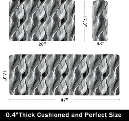 weesire Kitchen Mats for Floor Modern Abstract Kitchen Rugs Grey Stripe Anti - Image 2