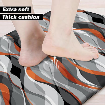 Kitchen Mats for Floor Modern Abstract kitchen rugs Grey and Orange Stripe Anti - Image 5