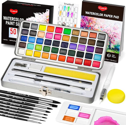 Watercolor Paint Set 50 Colors Including Metallic, Watercolor Kit by Smallbudi