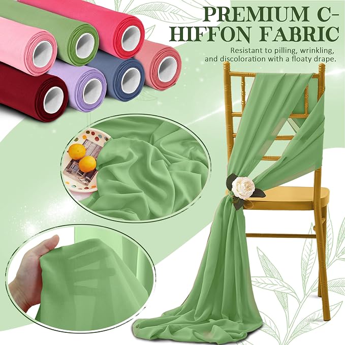 Horbaunal Dusty Sage Chiffon Fabric by The Yard, 1 Yard Continuous Sheer Fabric - Image 5