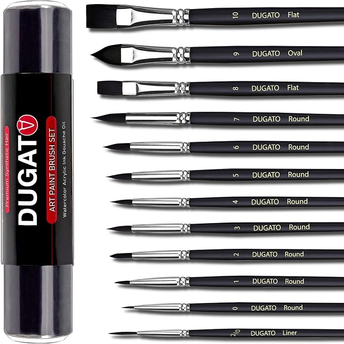 Watercolor Brushes Professional, DUGATO 12pc Artist Paint Brush Set by DUGATO