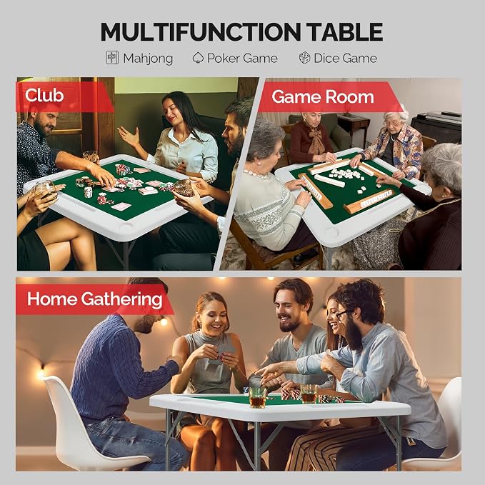 PEXMOR 35" Foldable Mahjong Table, 4 Player Card Game Table w/Cup Holders & - Image 6