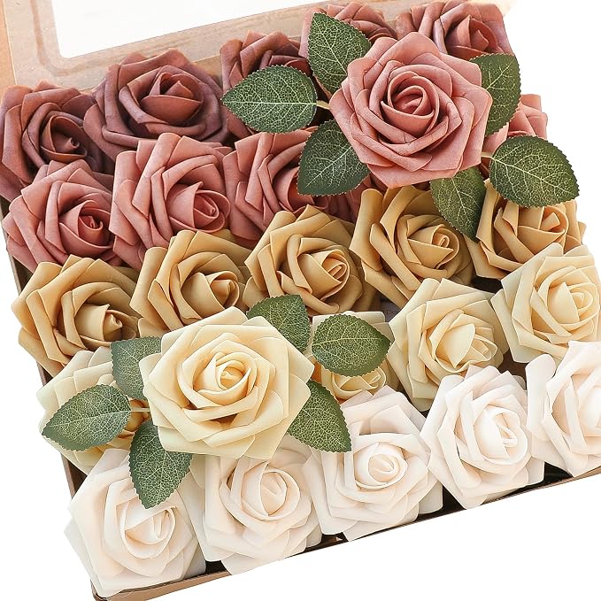 Floroom Artificial Flowers 25pcs Real Looking Burnt Orange Ombre Colors Foam by Floroom