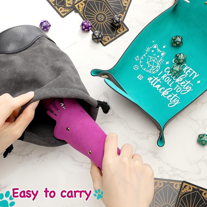 2Pcs Cat Dice Rolling Tray Novelty Folding Leather Dice Holder Portable Storage - Image 2