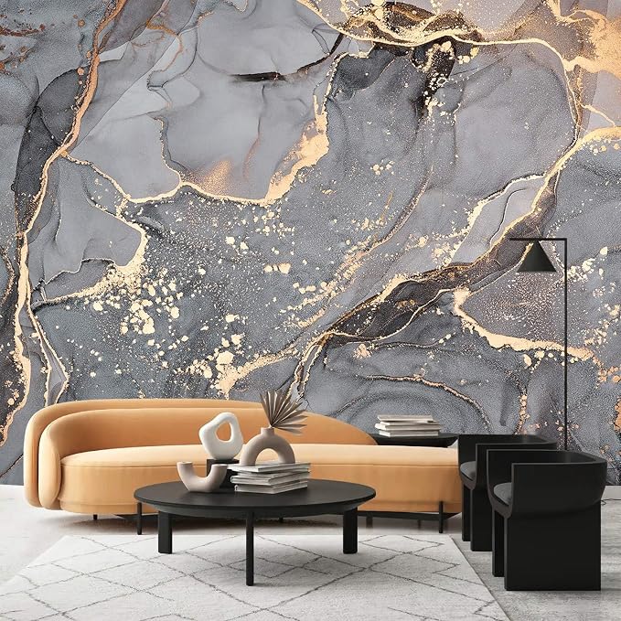 AFZEVEB-Gray and Gold Marble Wallpaper Wall murals by all
