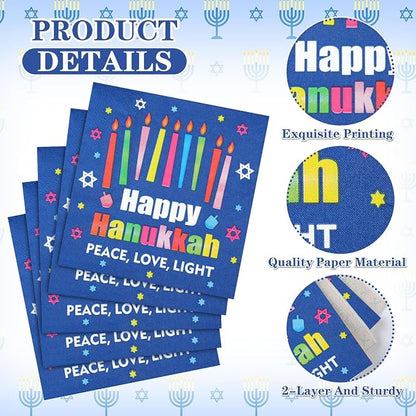 60 Pcs Happy Hanukkah Cocktail Paper Napkins 6.5 x 6.5 Inches Disposable Paper - Image 3