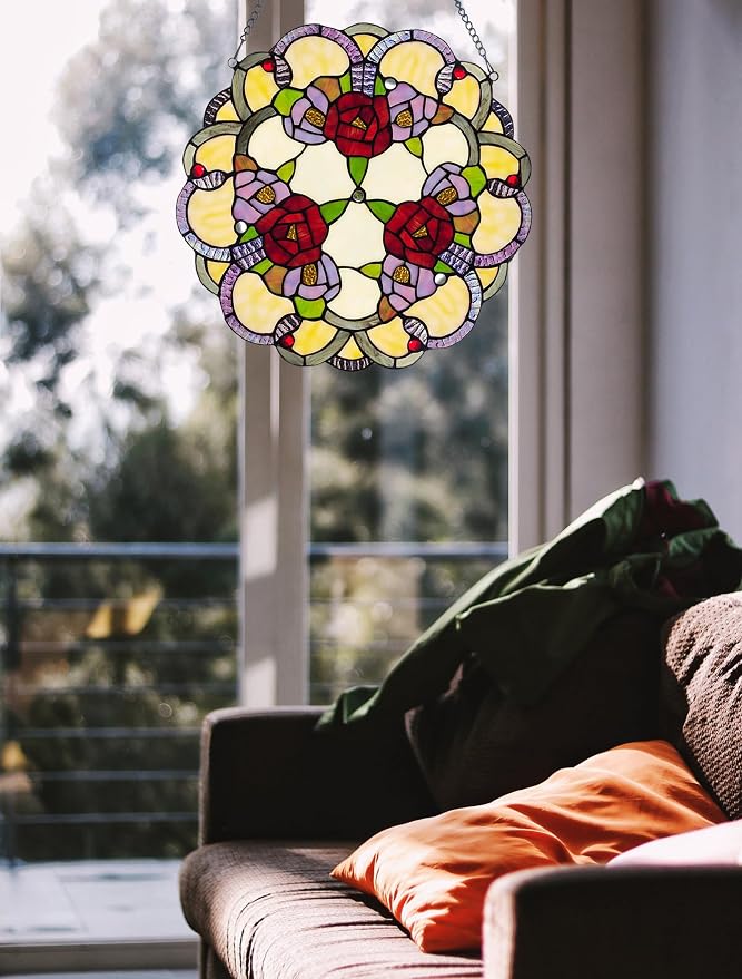 PA0001 Rose Flowers Stained Glass Window Panel W 16" x H 16" Window Suncatcher - Image 4