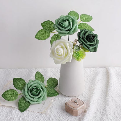 AmyHomie 25pcs Real Looking Artificial Shades of Forest Roses w/Stem - Image 4