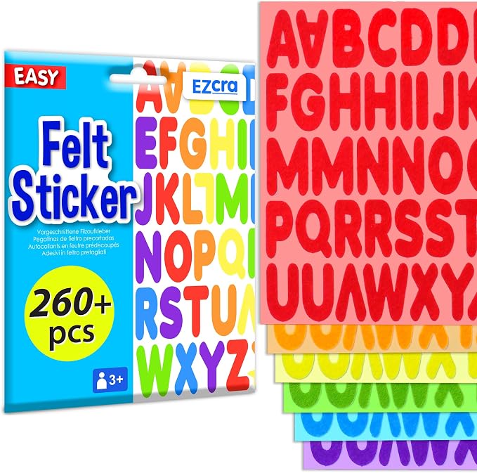 EZCRA Felt Alphabet Stickers, Large Self-Adhesive A-Z Puffy Letters by EZCRA