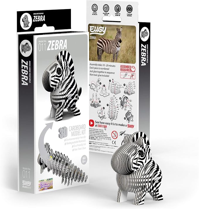 Eugy Zebra 3D Puzzle, 26 Piece Eco-Friendly Educational Toy Puzzles - Image 2