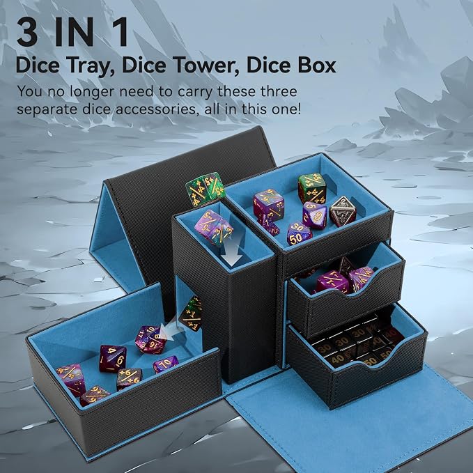 Dice Tray & Dice Tower Storage Box, 3 in 1 Dice Holder Case, Leather Magnetic - Image 2