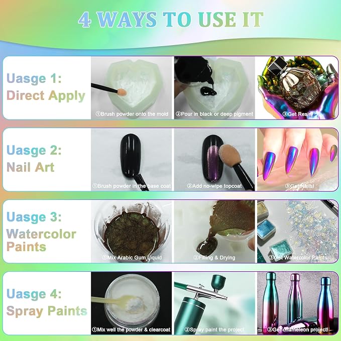 Matio Chameleon Mica Powder, 10 * 5g White Chrome Powder, Pearlescent Effect - Image 6