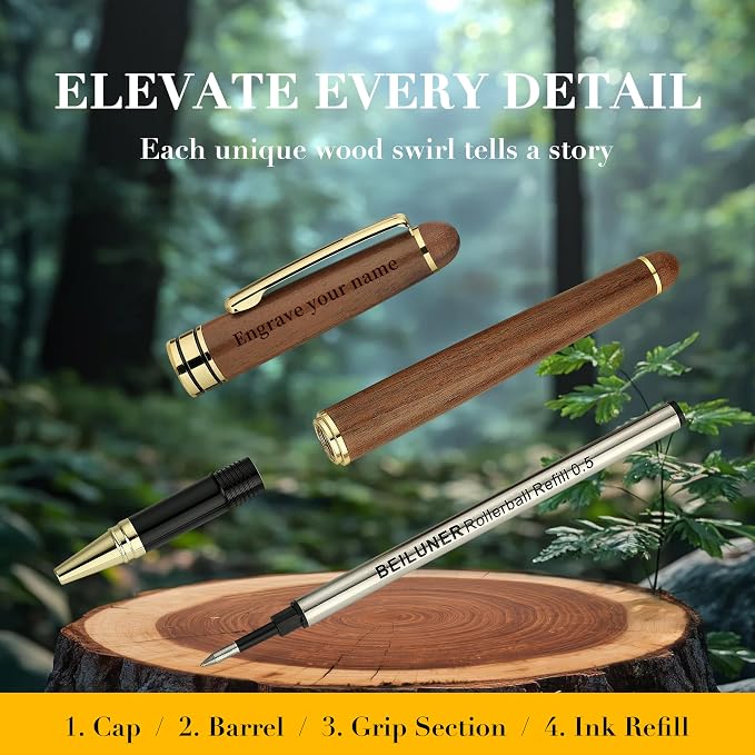 BEILUNER Luxury Personalized Wood Ballpoint Pen Writing Set, Walnut-Elegant - Image 7