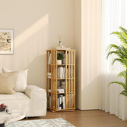 YOWOS Rotating Bookshelf Tower, 360 Display Spinning Bookcase, Bamboo Bookshelf - Image 4