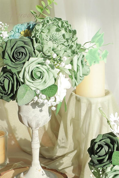 Floroom Artificial Flowers 16pcs 4" Elf Green Blooming Peonies Real Looking - Image 5