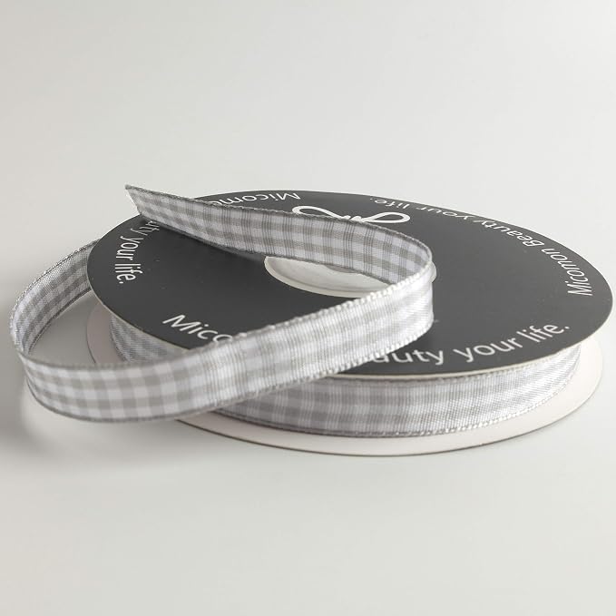 Gray Gingham Plaid Checked Ribbon 25 Yards Each Roll 100% Polyester - Image 6