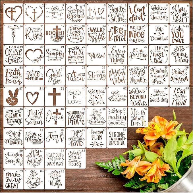 65Pcs Small Stencils for Painting on Wood Reusable, 3 Inch Reusable Stencil for by Hosomono