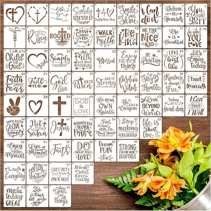 65Pcs Small Stencils for Painting on Wood Reusable, 3 Inch Reusable Stencil for by Hosomono