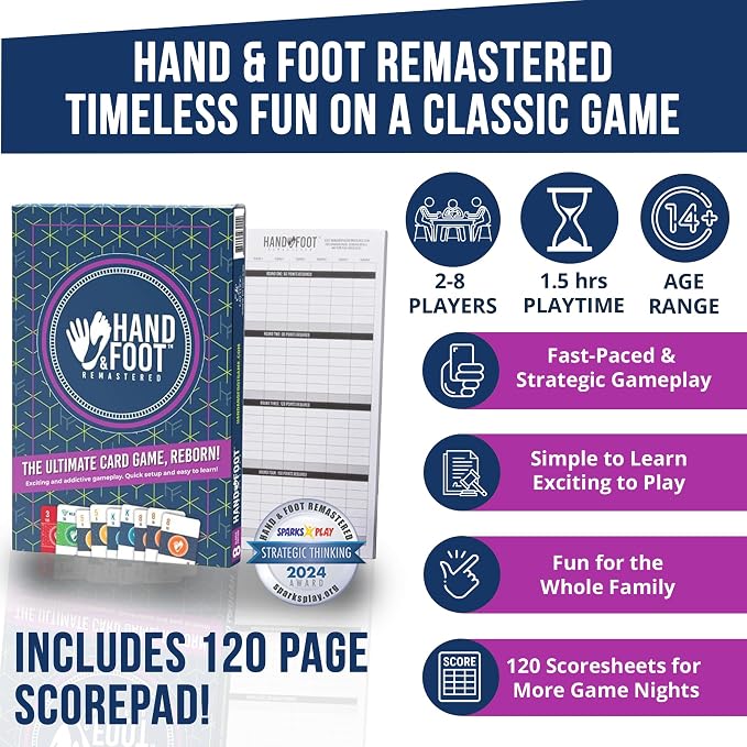 Hand & Foot Remastered 8 Player Edition + Bonus 120-Page Scorepad – Card Game - Image 2