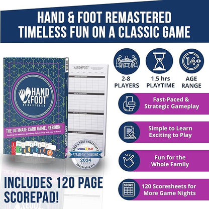 Hand & Foot Remastered 8 Player Edition + Bonus 120-Page Scorepad – Card Game - Image 2