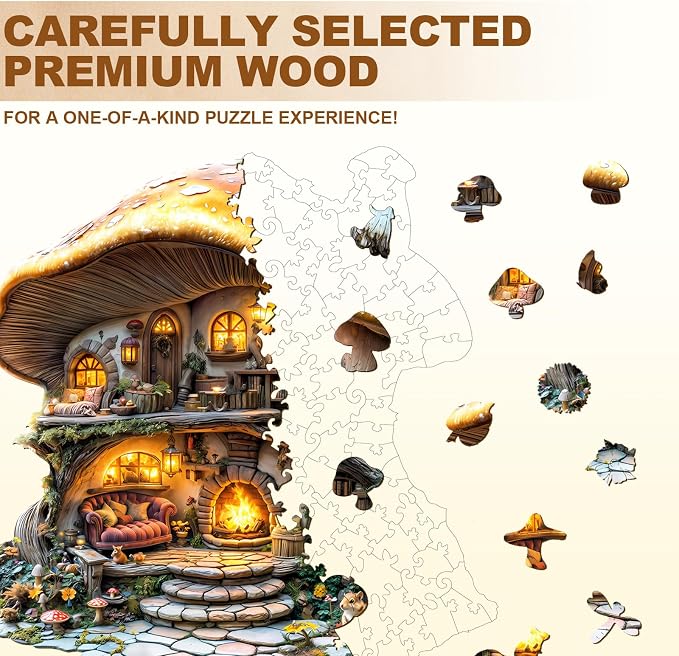 Wooden Puzzles for Adults, Mushroom House Puzzles, Wood Adult Puzzle, Birthday - Image 3