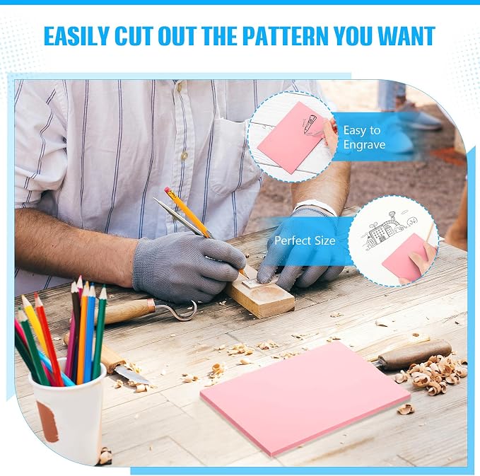 16 Pcs 4" x6“ Pink Rubber Art Soft Linoleum Carving Block, Rubber Crafts - Image 3