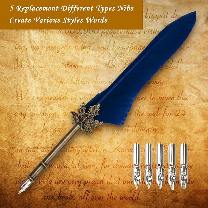 AHIER Quill Pen and Ink Set, Feather Pen Quill Pen Set Includes 5 Steel - Image 3