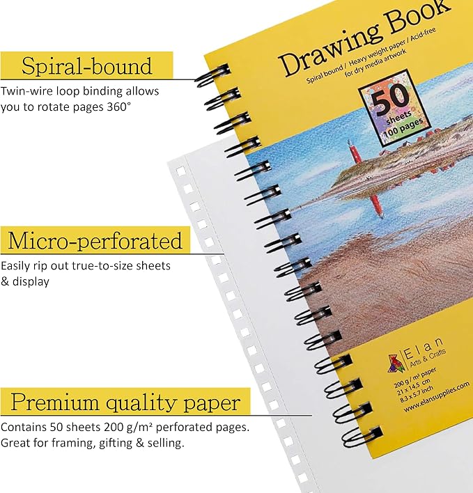Elan A5 Drawing Book, 50 Sheets Italian Paper 90 lb/200 GSM, Acid-Free Sketch - Image 2