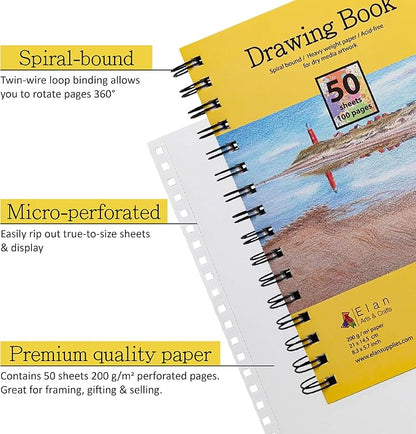 Elan A5 Drawing Book, 50 Sheets Italian Paper 90 lb/200 GSM, Acid-Free Sketch - Image 2