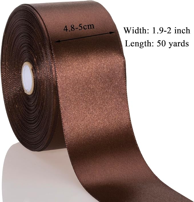 2 Inch Brown Solid Satin Ribbon, 50 Yards Craft Fabric Ribbon - Image 3