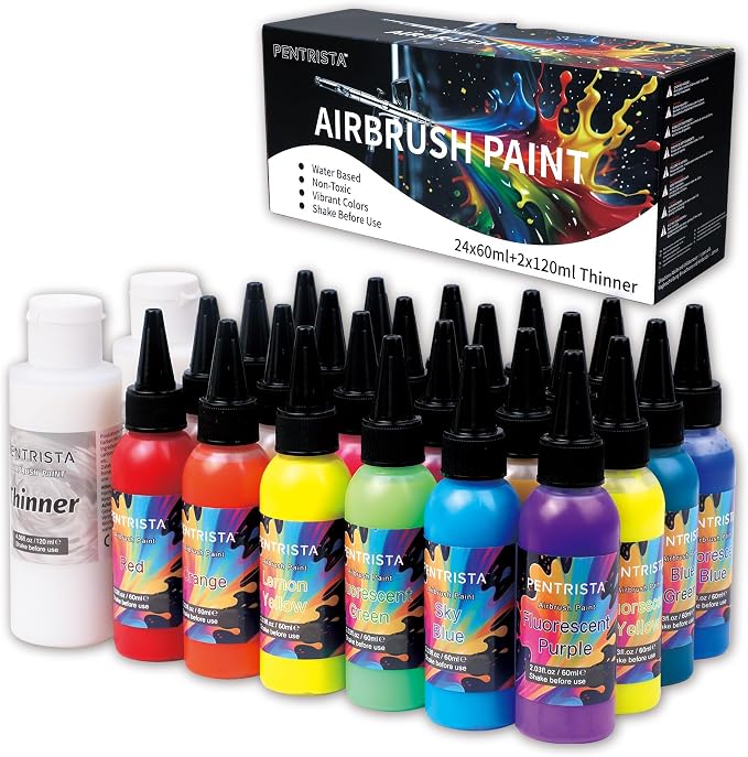 PENTRISTA 24-Color Airbrush Paint Setwith 2 Thinner by PENTRISTA