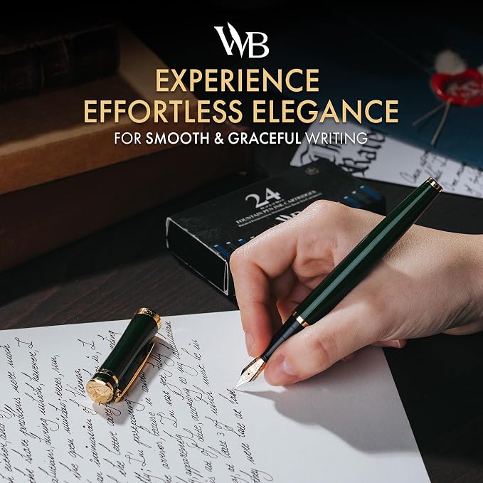 Wordsworth & Black Fountain Pen Set, 18K Gilded Medium Nib, Includes 24 Pack - Image 2
