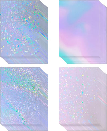 36 Sheets Holographic Sticker Paper 8.5" x11'' Waterproof Clear Vinyl Sticker by VINYLSTICKERPAPER