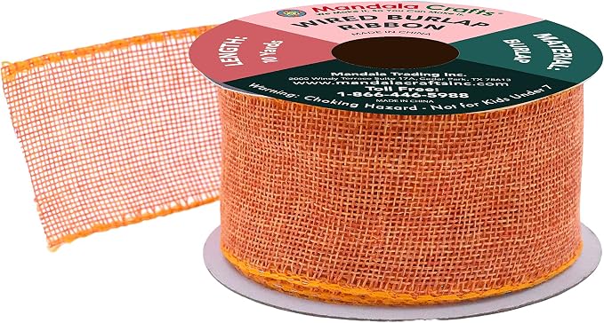 Mandala Crafts Orange Burlap Wired Ribbon 2 Inches Wide Jute Ribbons - Image 2