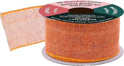 Mandala Crafts Orange Burlap Wired Ribbon 2 Inches Wide Jute Ribbons - Image 2