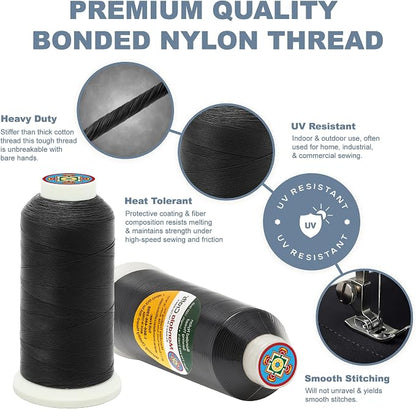 Mandala Crafts Bonded Nylon Thread Black Heavy Duty Sewing Threads - Image 5