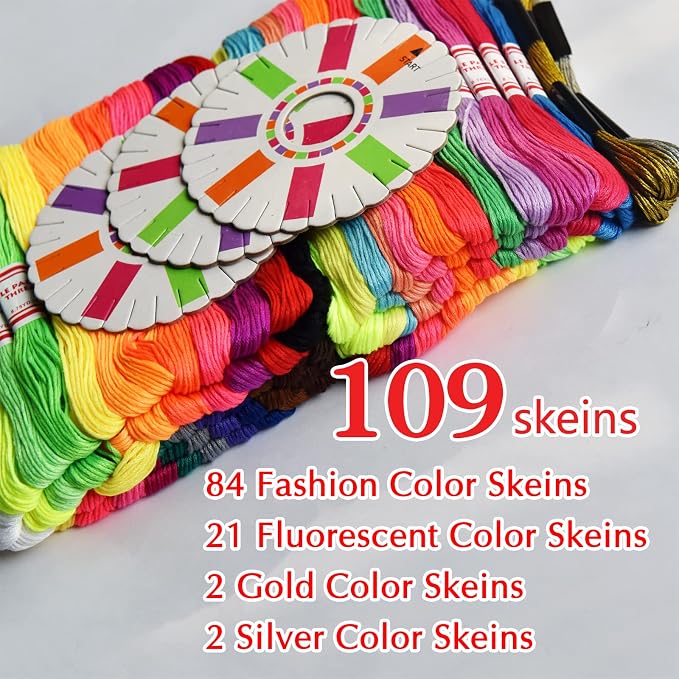 Embroidery Floss Rainbow Color 109 Skeins Per Pack Cross Stitch Threads - Image 2