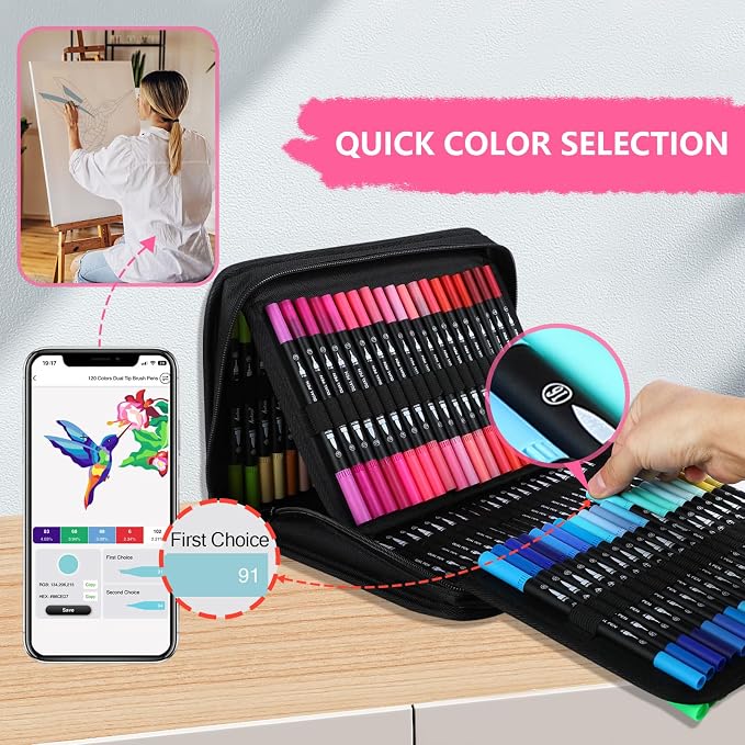 120 Colors Numbered Dual Tip Brush Pens - Image 3