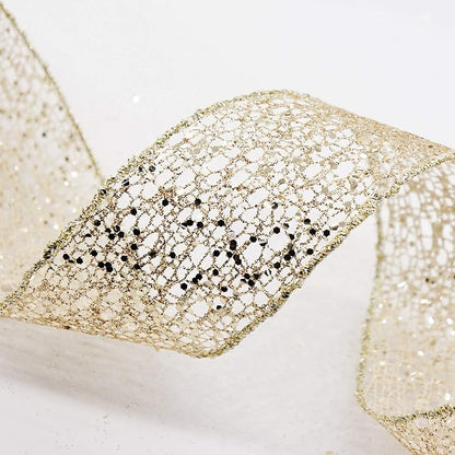CT CRAFT LLC Sparkling Glitter Mesh Wired Ribbon 2.5" x 10 Yards Champagne Gold - Image 3