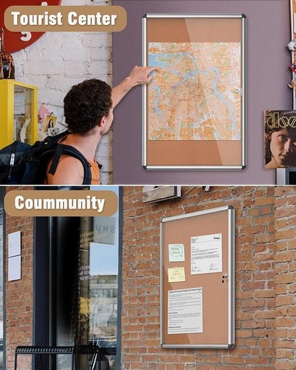36"x24" Enclosed Bulletin Board, Lockable Weather-Resistant Aluminum Cork - Image 8