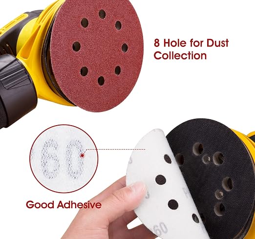 S SATC 5 Inch 8 Hole Hook and Loop Sanding Discs 60 Grit Random Orbit Sandpaper - Image 4