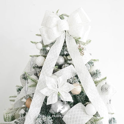 HUIHUANG White Glitter Wired Ribbon, 4 Inch x 30 Ft, Geometric Pattern - Image 5