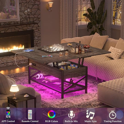 Aheaplus Coffee Table Lift Top Multi-Function Coffee Table Converts to Dining - Image 3