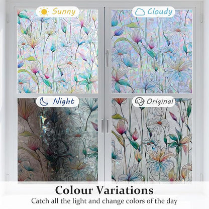 Donox Decorative Window Privacy Film, 3D Floral Stained Glass Window Film - Image 5
