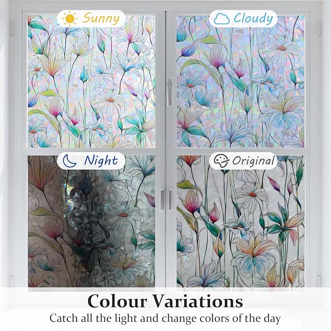 Donox Decorative Window Privacy Film, 3D Floral Stained Glass Window Film - Image 5