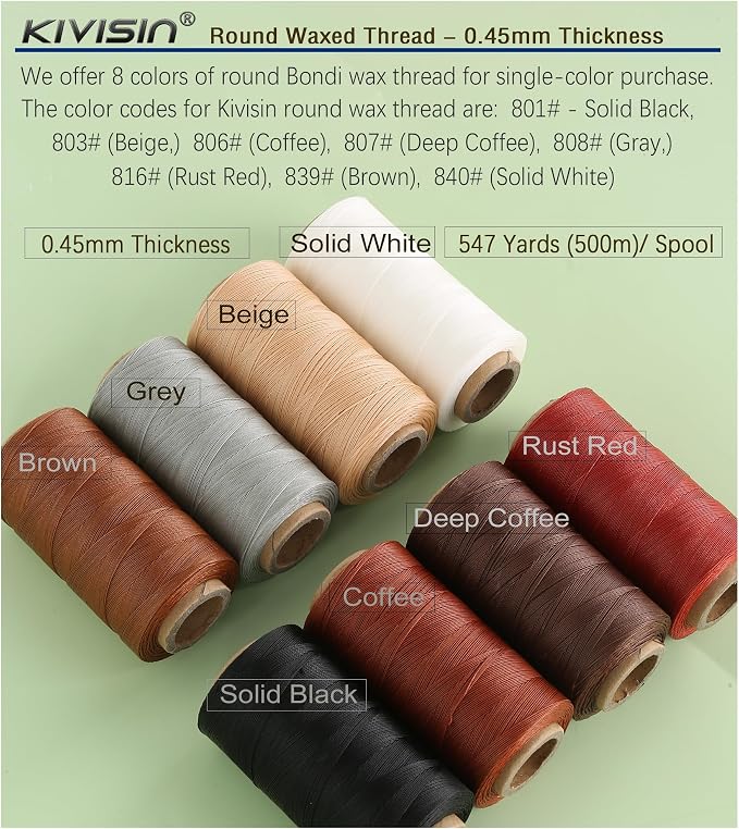 Thin Wax Polyester Thread, 547 Yards, 3 Ply Round Waxed Cord Strings - Image 5