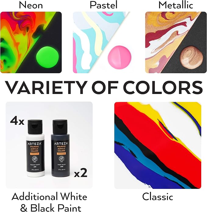 ARTEZA Acrylic Pouring Paint Set of 32, 2 ounce Bottles, High Flow Paint - Image 6