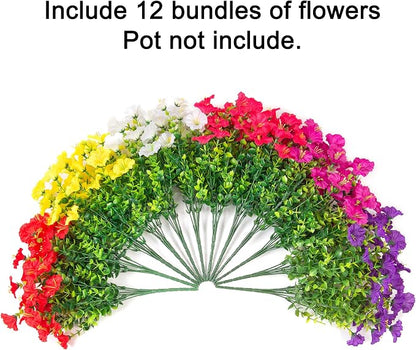 Artificial Flowers Fake Plants for Outdoors Decoration, 12 Bundles Silk Morning - Image 5
