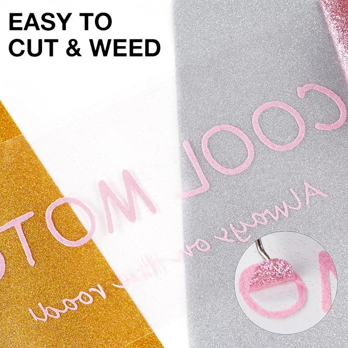 HTVRONT Pink Glitter HTV Heat Transfer Vinyl Rolls - Image 4