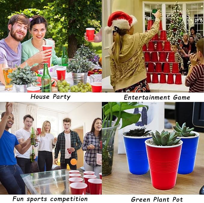 GOLDGE 60 Packs 16 Oz Plastic Party Cups Reusable in Red and Blue - Image 7